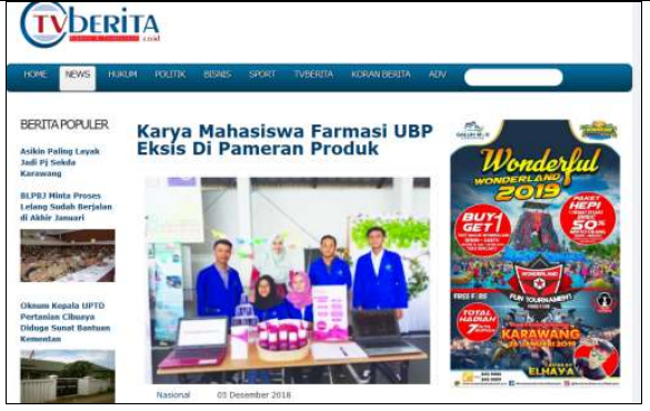 Eksis Di Pameran Produk Program Inovasi L2DIKTI 2018, Mahasiswa Prodi Farmasi UBP Karawang Tuai Pujian