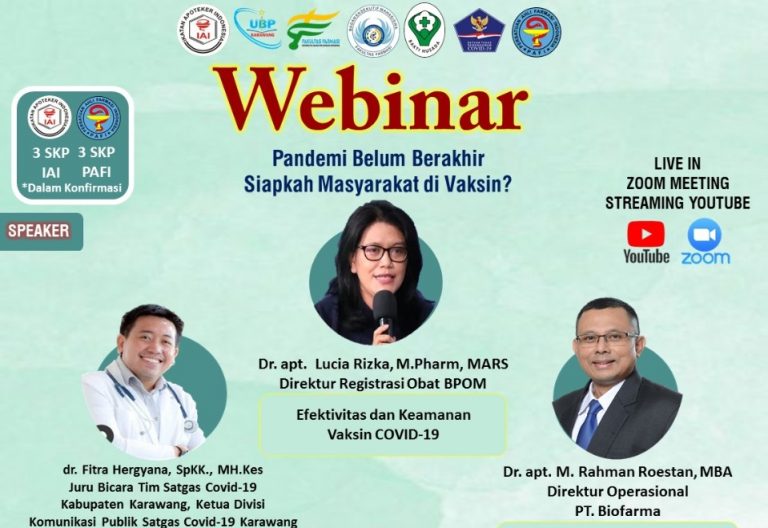 Kolaborasi Fakultas Farmasi UBP Karawang dan IAI Karawang dalam penyelenggaraan Webinar “Pandemi belum berakhir, siapkah masyarakat divaksin”